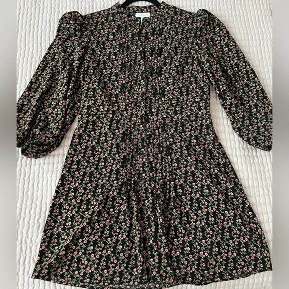 TOPSHOP Tiny Front Pleats Long Sleeve Mini Dress Sz 12 in Black Floral Multi NWT - Picture 4 of 8
